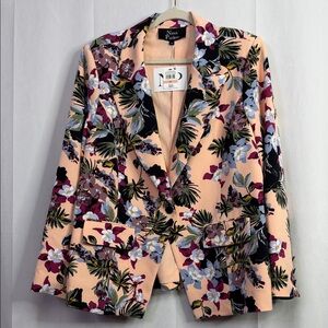 Nina Parker Floral Blazer Peach Multicolor One Button Jacket